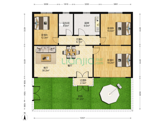 巴屯一街 3室1厅1卫 114平方