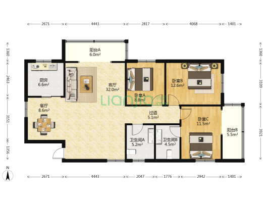西材东苑小区 3室2厅2卫 145平方