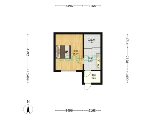 气象局家属楼 1室0厅1卫 35平方