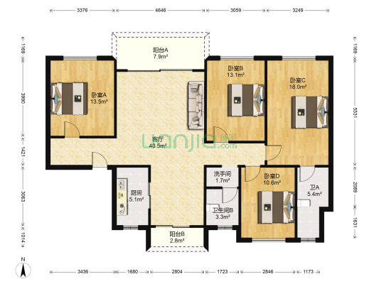 碧桂园天麓1号 4室1厅3卫 143平方