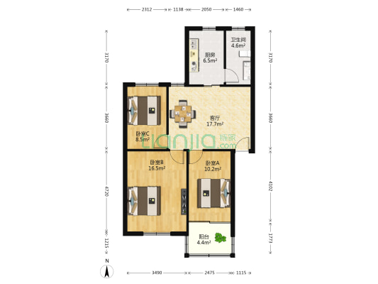 人民东路22号 3室1厅1卫 86平方