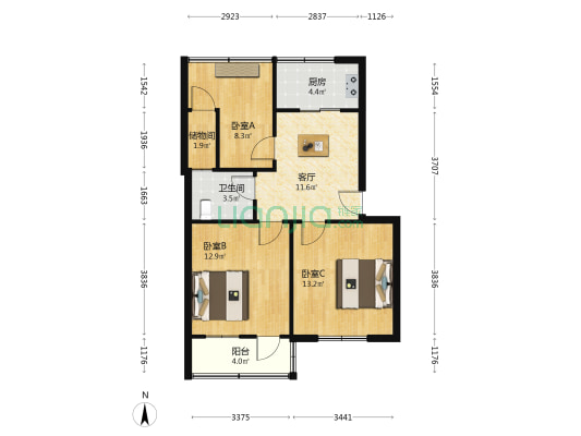 教工宿舍 3室1厅1卫 65平方
