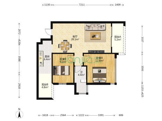 瀚林山水源 2室1厅1卫 75平方