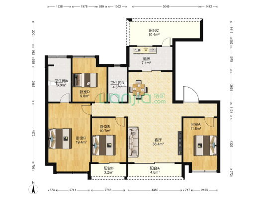 美的顺城府 4室1厅2卫 148平方