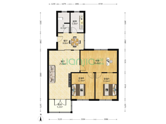 水务局宿舍楼 3室2厅1卫 102平方