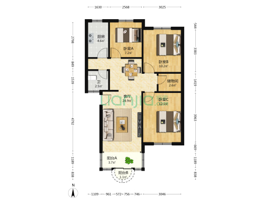 朝霞园 3室1厅1卫 82平方
