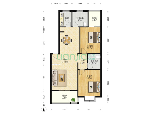 政通体苑 2室1厅2卫 102平方