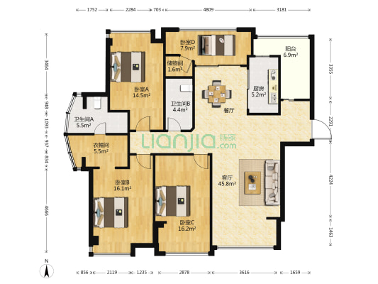 三盛国际公园上东区 4室1厅2卫 145平方
