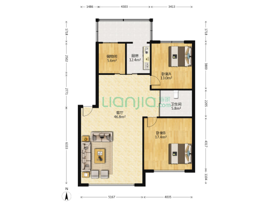 月潭爱丁堡 2室1厅1卫 128平方