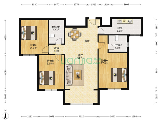 东城逸家逸雅园 3室1厅2卫 134平方
