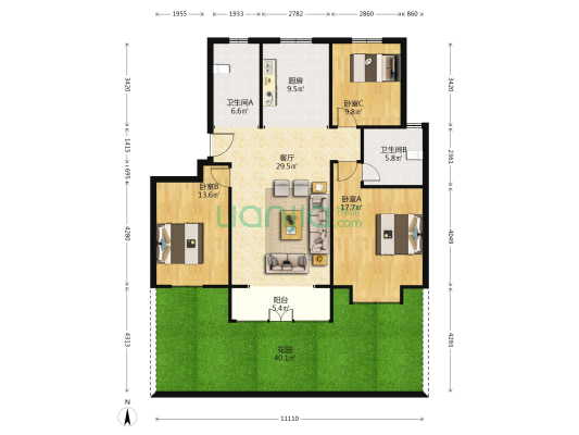 怡然园墅 3室1厅2卫 128平方