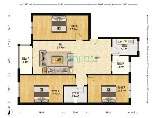 东环路 2室1厅1卫 124平方