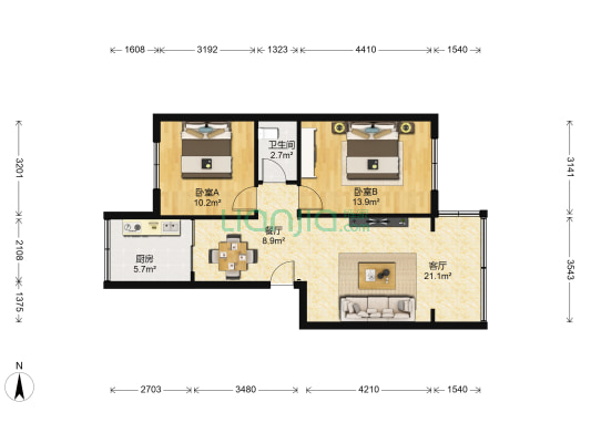 新乐住宅小区 2室2厅1卫 63平方