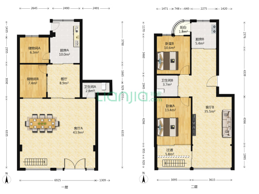 壹美天城 2室3厅2卫 82平方