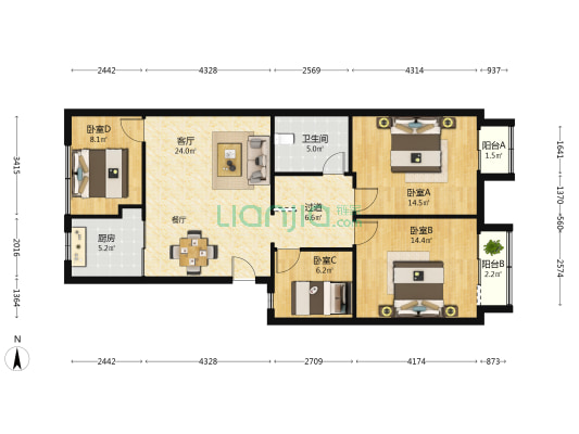 桐星大道 4室1厅1卫 107平方