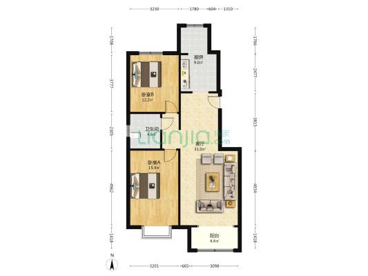 幸福嘉园，一梯两户，小洋房，毛坯房，品质高，环境好-户型图