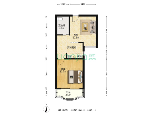 明华苑 1室1厅1卫 54平方