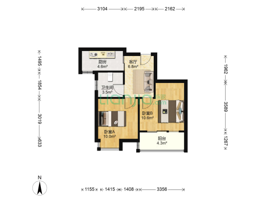 大同公寓 2室1厅1卫 52平方