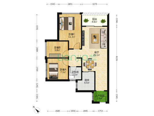 广州悦峰 3室1厅1卫 76平方