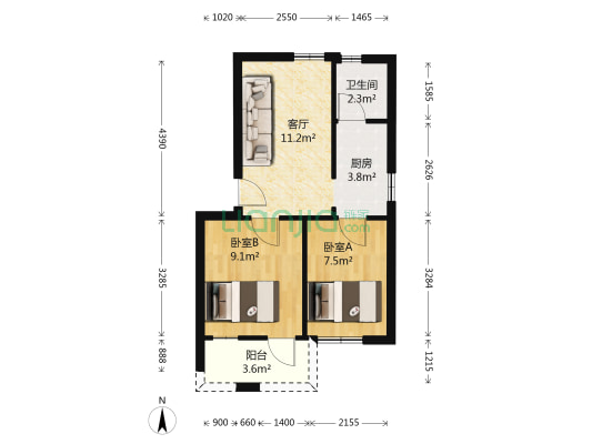 梓元岗路 2室1厅1卫 45平方