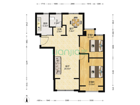 新隆新里程 2室2厅1卫 92平方