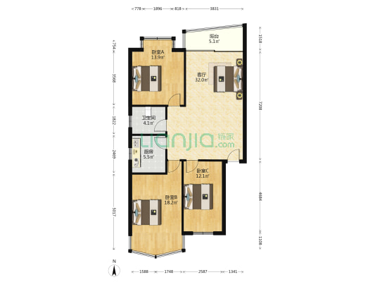 燕湖雅筑 3室1厅1卫 100平方