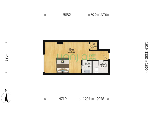 凯旋温馨公寓（大菜市商圈） 1室0厅1卫 46平方
