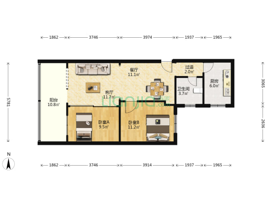 兰州市政协家属院 2室2厅1卫 85平方