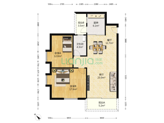 峰景花园 2室2厅1卫 93平方