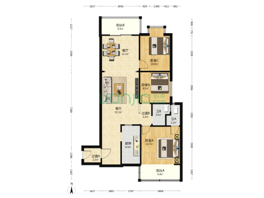 和锋大厦 3室2厅2卫 111平方