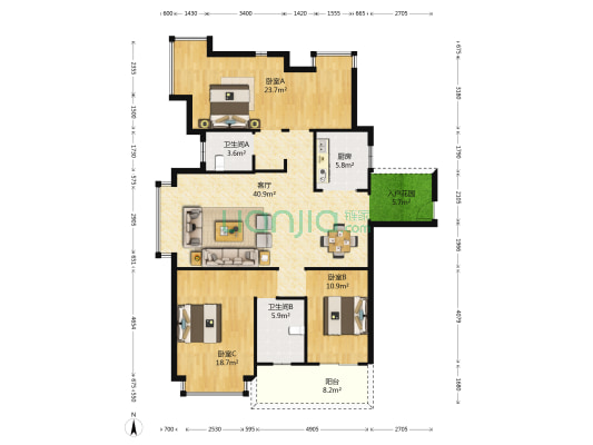 兰庭国际公馆 3室1厅2卫 136平方