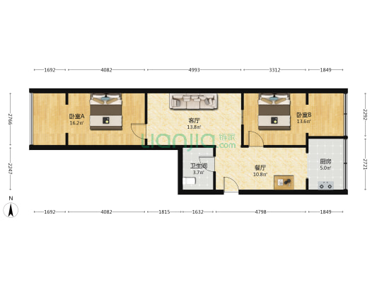 电池厂宿舍 2室2厅1卫 76平方