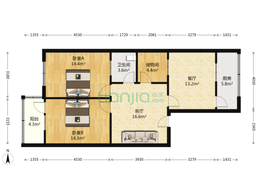 南京路94号 2室2厅1卫 98平方
