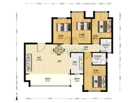 锦绣滨江华府 4室1厅2卫 129平方