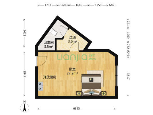彩虹大厦 1室0厅1卫 54平方