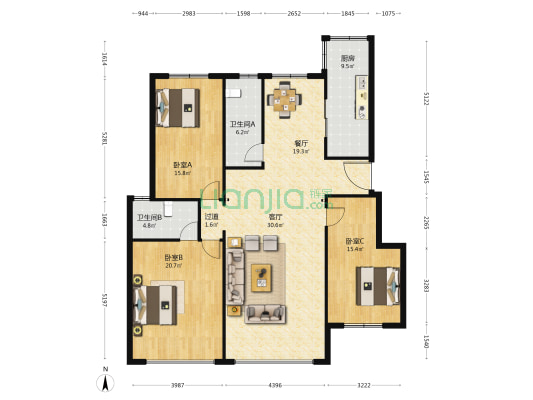 电力公司家属院 3室2厅2卫 155平方