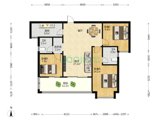 星华海岸城4期 3室1厅3卫 107平方
