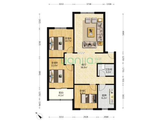 紫东阁小区 3室1厅1卫 98平方