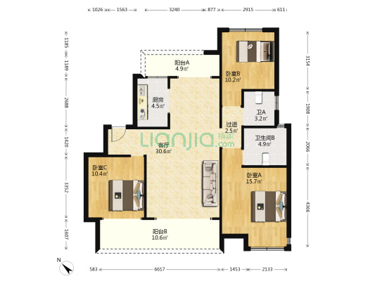 城南壹号 3室1厅2卫 116平方