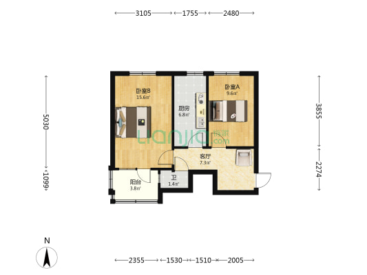 纺医北路6号院 2室1厅1卫 47平方