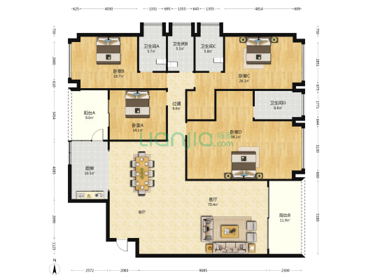 荔景花园 4室1厅4卫 255平方