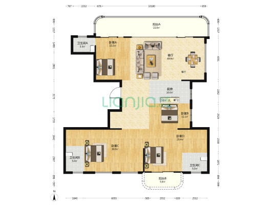 江山壹号 4室1厅3卫 199平方