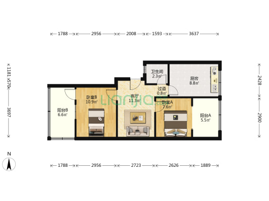 西十里铺路2号院 2室1厅1卫 61平方