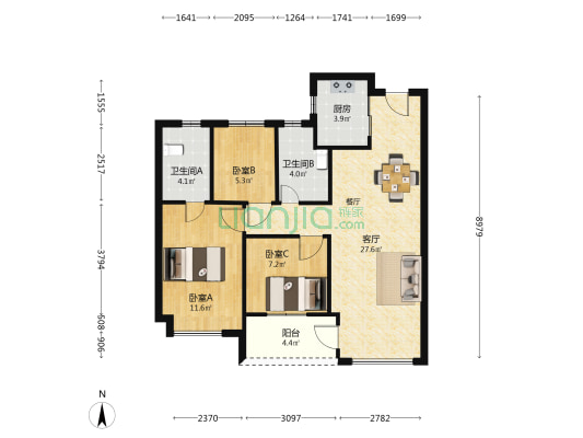 连江建发双玺书香府 3室1厅2卫 89平方