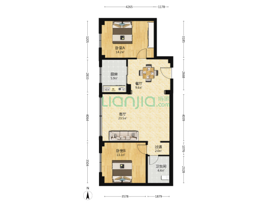 沙滩北街甲2号院 2室2厅1卫 96平方