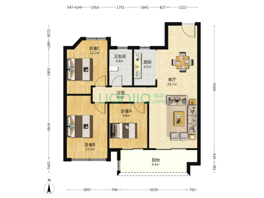 红豆公园里栖园 3室1厅1卫 108平方