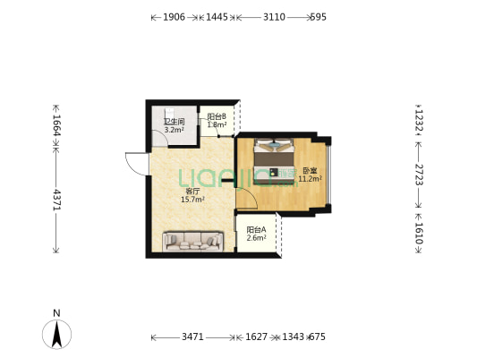 利嘉苑 1室1厅1卫 47平方