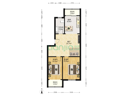 汕头路1号 2室1厅1卫 78平方