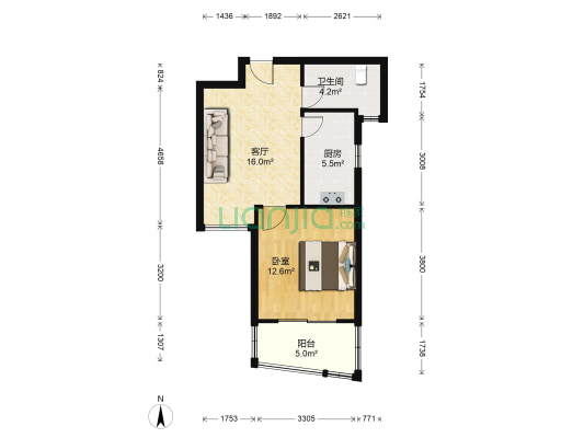 永泰花苑 1室1厅1卫 54平方
