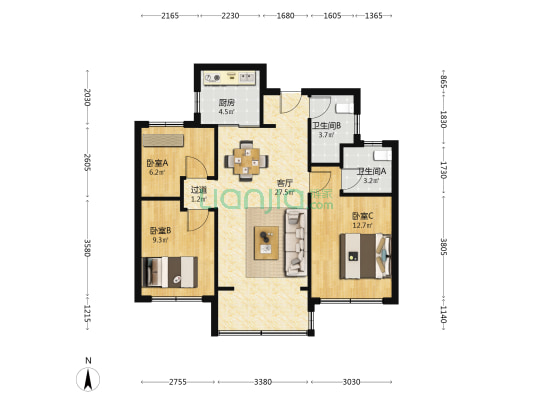 旭辉珺和府 3室1厅2卫 88平方